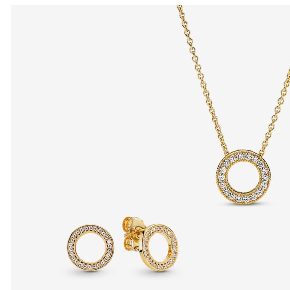 Pandora Golden Pavé Circle Necklace and Earring Set.